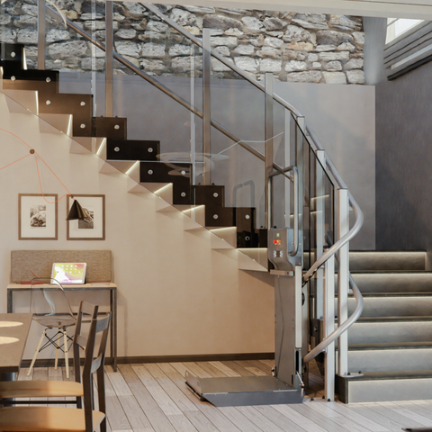 Inclined Slim Platform Wheelchair Lift for Curved Stairs
